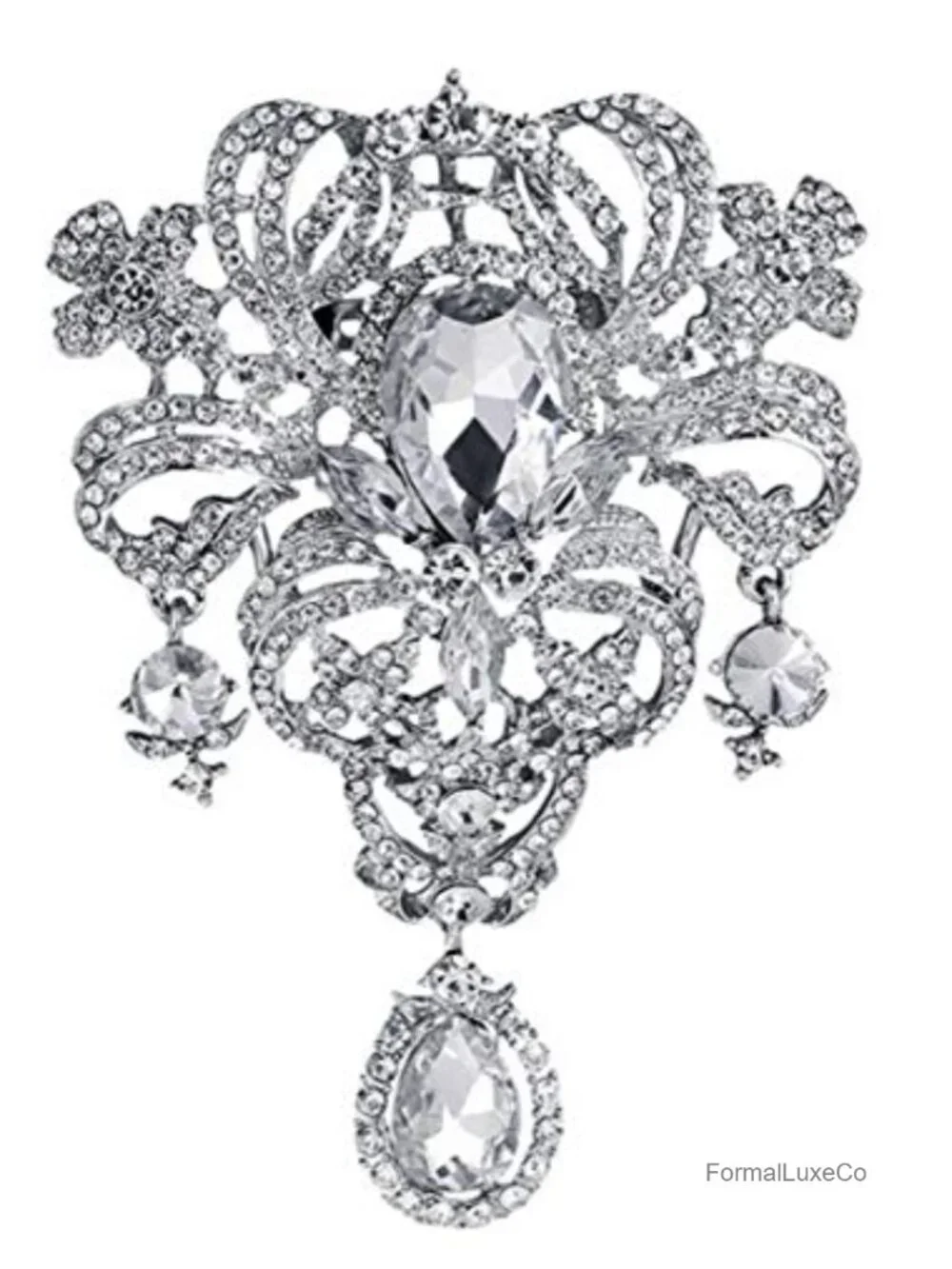 Extra Large Vintage Art Deco Rhinestone Statement Brooch Pin Bridal Wedding